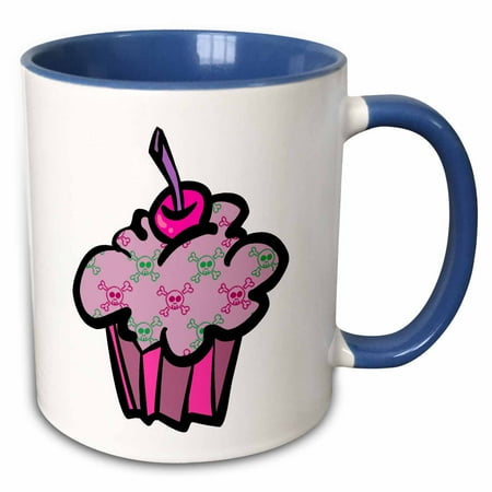 

3dRose Pink Punk Skull Crossbones Cupcake - Two Tone Blue Mug 11-ounce