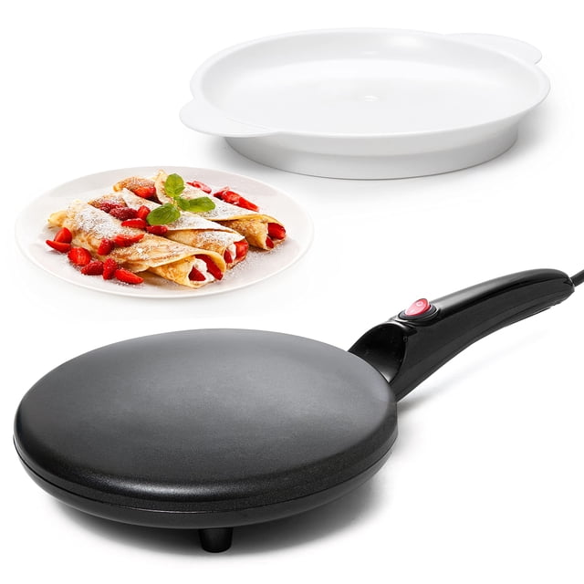 Moss & Stone - Máquina de crepes eléctrica portátil y automática con recubrimiento antiadherente, 800 W, 120 V, 8 pulgadas, negro