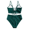 thumbnail image 3 of HAPIMO Women's 2Pc Bikini Sets Soild Color Summer Beach Sleeveless V Neck Lacing Vintage High Waist Tropical Hawaii Trendy Bikini Swimsuit Green L, 3 of 5