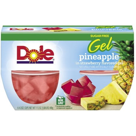 Petite Pineapple - (3 Pack) Doleî Pineapple in Sugar Free Strawberry Gel 4-4.3 oz. Cups