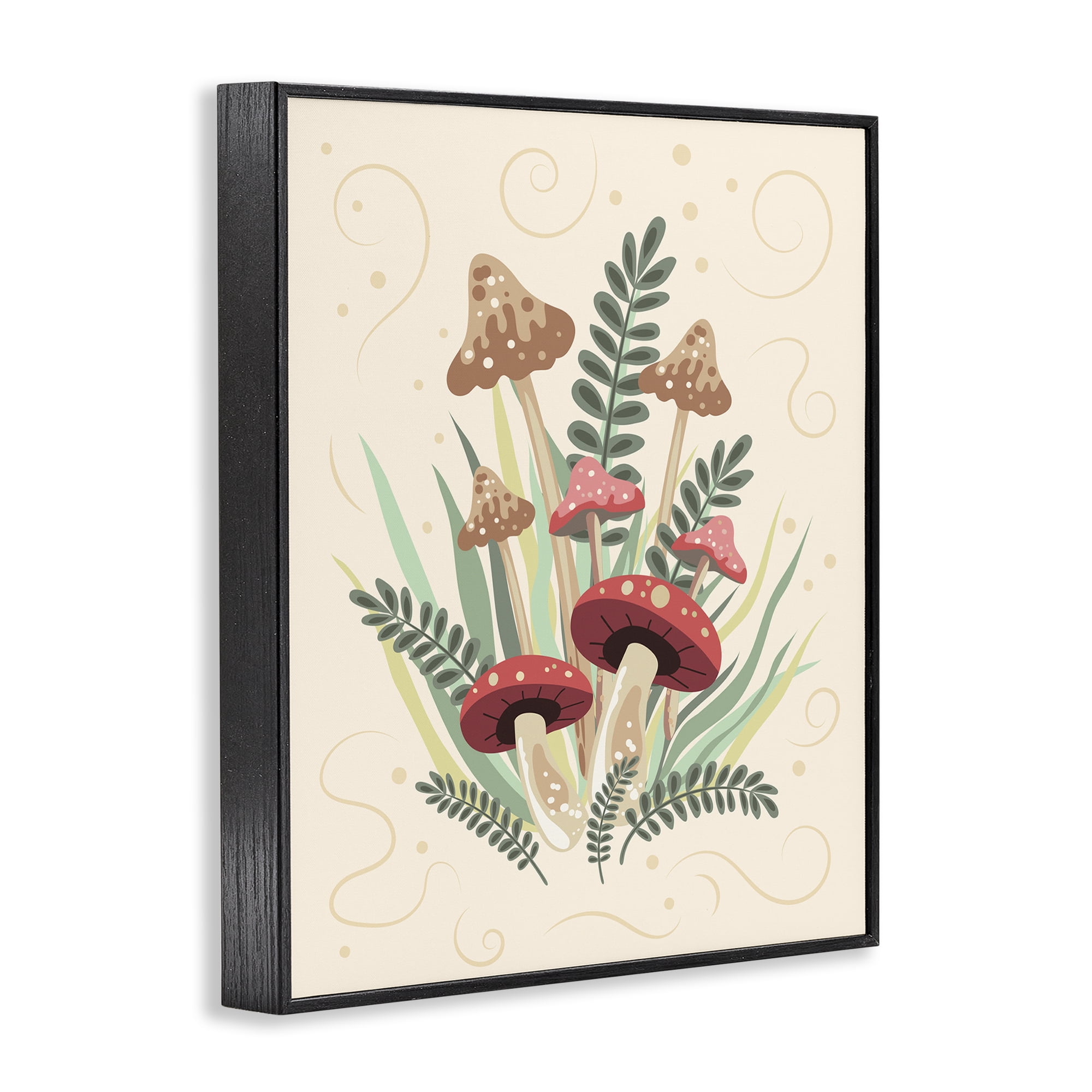 Stupell Industries Mushrooms & Swirl Pattern Botanical & Floral Painting Black Framed Art Print Wall Art, 24 x 30