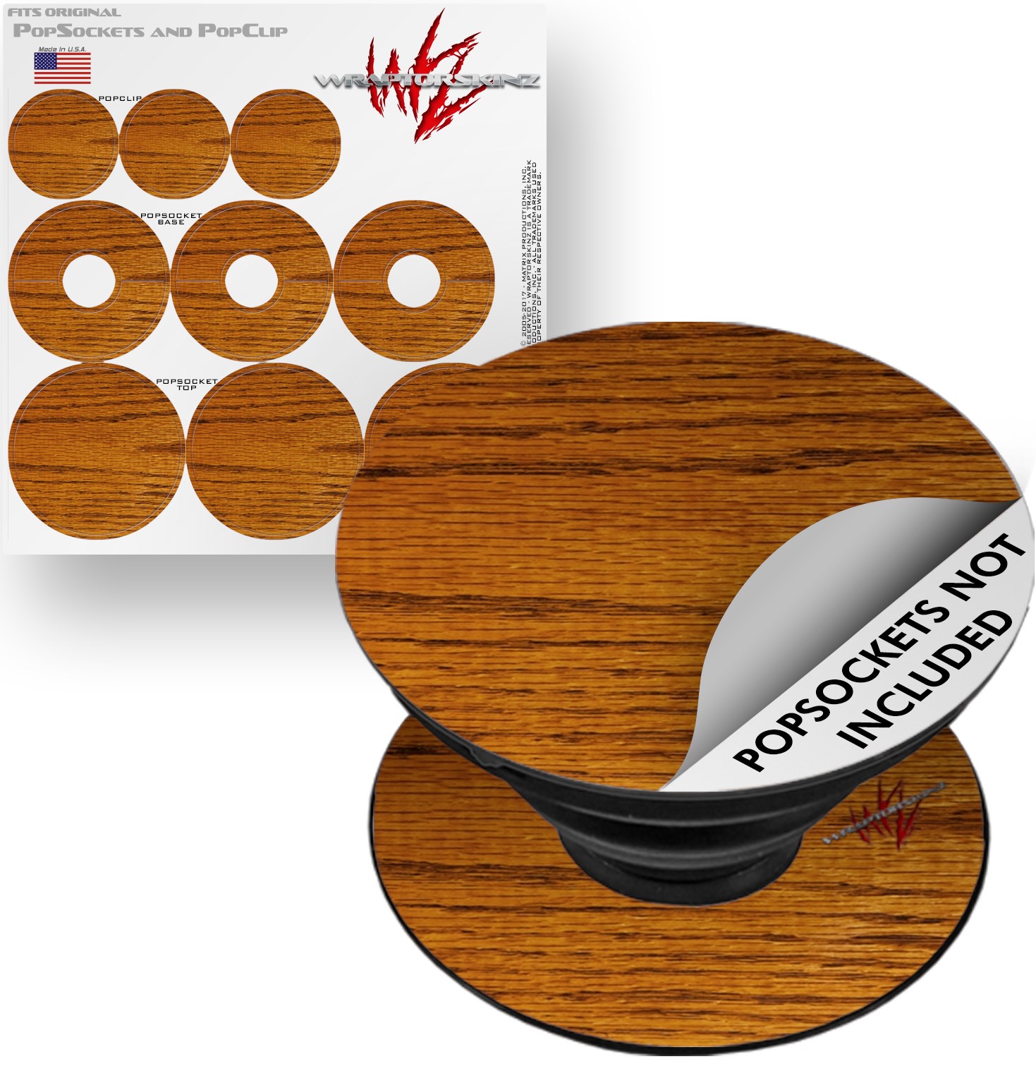 Decal Style Vinyl Skin Wrap 3 Pack for PopSockets Wood Grain - Oak 01 (POPSOCKET NOT INCLUDED) by WraptorSkinz