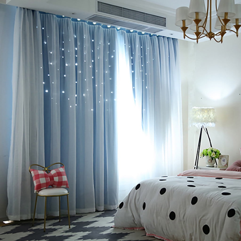 1X Curtain (Double Curtain) Starry Sky Sheer Curtain Tulle Window Treatment Voile Drape Valance Double-Deck