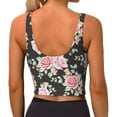 thumbnail image 3 of Haiem Rose Flowers Pattern Womens Sports Bra - U Neck Padded Low Impact Yoga Bra Workout Crop Top Gym Moisture-Wicking Workout Vest -, 3 of 9