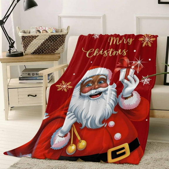 Black Santa Claus Merry Christmas Throw Flannel Blanket 40x60In Xmas Snowflake Red Super Soft Cozy Bed Blanket, Lightweight Plush Fuzzy Bed Throw for Bedroom Sofa Couch Living Room