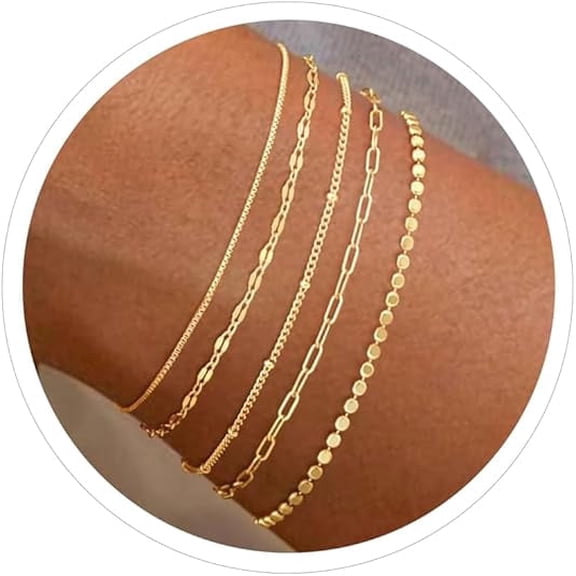 Gold Bracelets for Women Trendy, Dainty 14K Gold Plated Bracelet Stack Beaded Chain Bracelet Set Thin Small Cute Paperclip Bracelets Fashion Waterproof Jewelry Gift Gold Accessories for Women