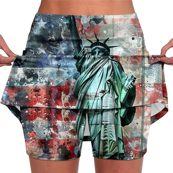 ZQUUVOU Women's Skort Mid Waist Lightweight Tennis Running Training Sports Skirt Shorts(B-Multicolor,4XL)