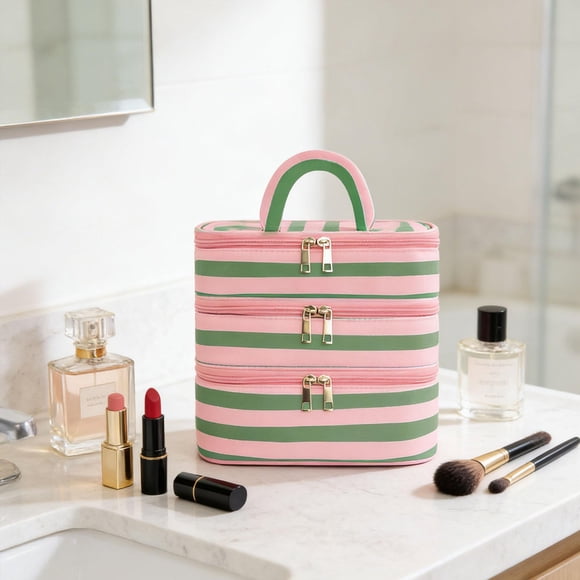 Neceser de mano compacto para cosméticos, organizador de maquillaje para mujer, para botellas de tamaño completo, para mujeres, adolescentes y niñas, Verde Rosa
