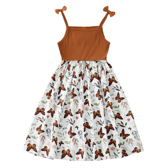 4T Baby Girls Dress 4T Girls Sleeveless Dress Butterfly Print Toddler Girls Suspender Dress Brown Dress