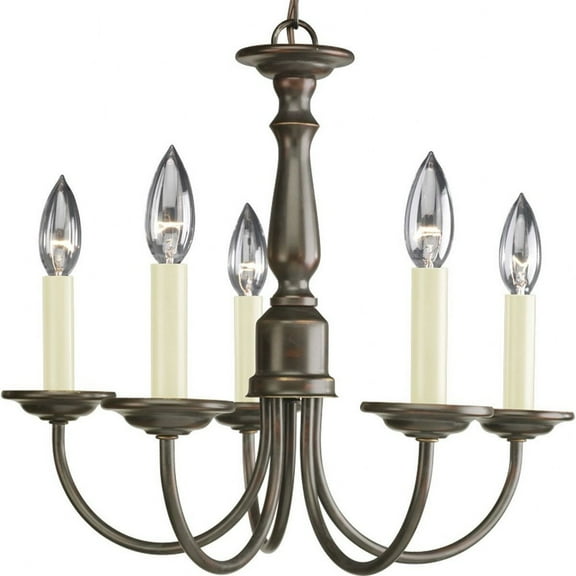 Progress Lighting Trinity 5-Light Chandelier, Antique Bronze, White Candle Covers, Brushed Nickel Finish, Resin Material