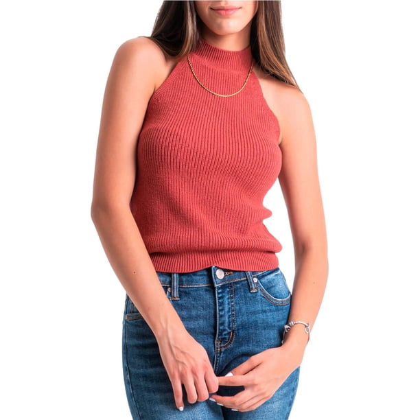 Blusa básica cuello halter Balam, 0088 (Ladrillo) naranja oscuro G Roman Fashion BL-BAL-0088-LADRILLO