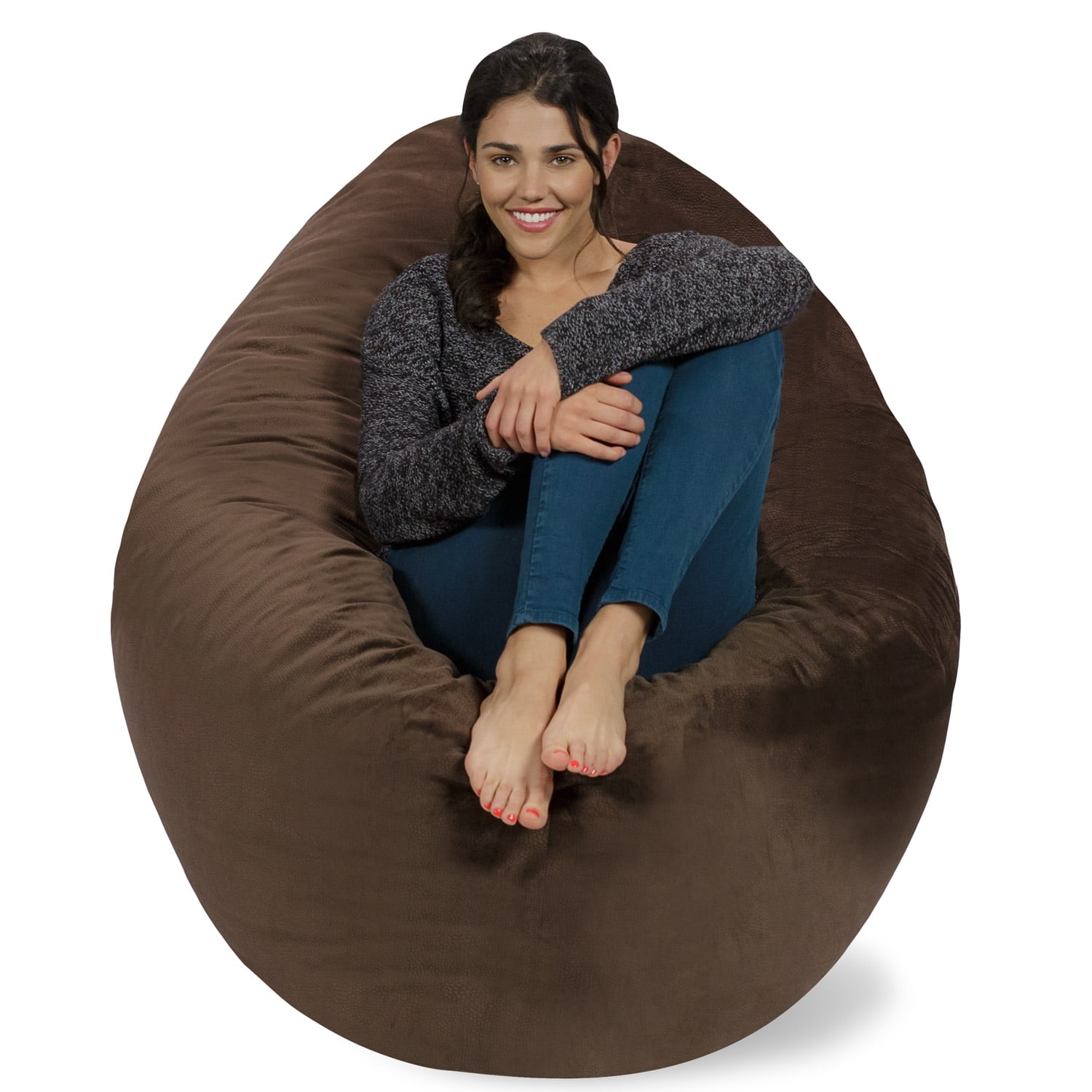 Chill Sack Bean Bag Pillow, Memory Foam Lounger with Microsuede Cover, Kids, Adults, 7.5 ft, Brown Pebble