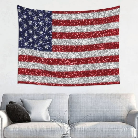 Hirioo America Flag Glitter Print Tapestry Lightweight Fabric for Bedroom Aesthetic Home Wall Dorm Décor Living Room Decor 29x37 Inch