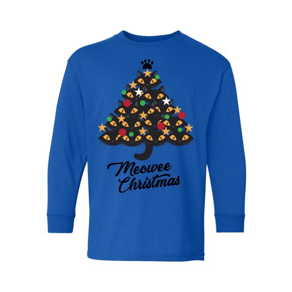 Awkward Styles Christmas Long Sleeve Shirt for Kids Youth Boys Girls Xmas Meowee Shirt Cat Tree