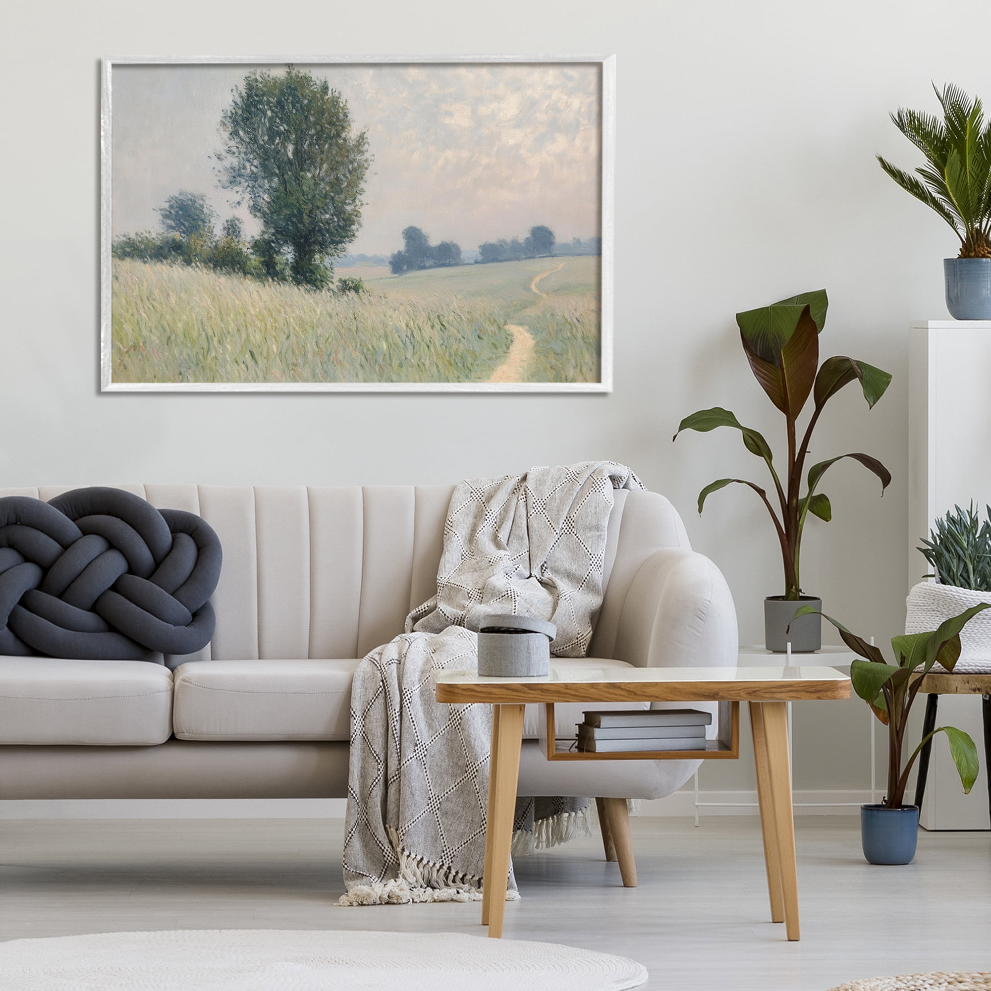 Stupell Industries Tall Grass Path Through Meadow White Framed Giclee Art, design by Petal Prints Design