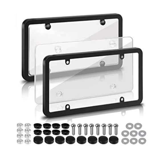 2Pack Transparent License Plate Cover and Frames,Clear Front and Rear License Plate Holder,Unbreakable Car Licence Plate Frame Protector fits Any US Plates with Screws & Caps (Black Frame)