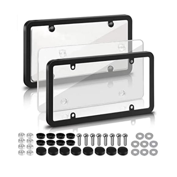 2Pack Transparent License Plate Cover and Frames,Clear Front and Rear License Plate Holder,Unbreakable Car Licence Plate Frame Protector fits Any US Plates with Screws & Caps (Black Frame)