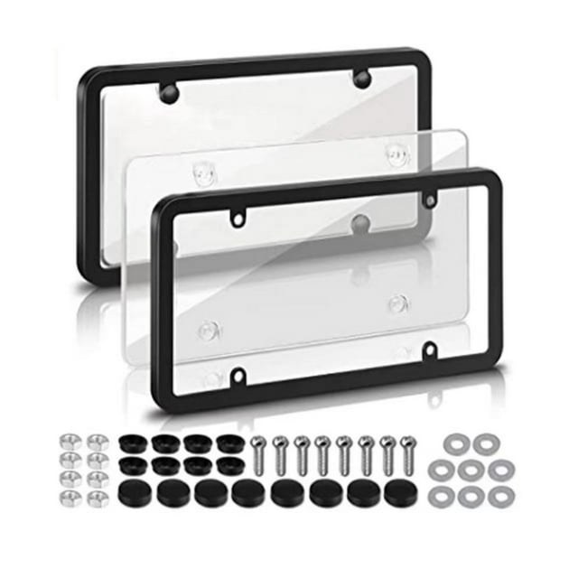 2Pack Transparent License Plate Cover and Frames,Clear Front and Rear License Plate Holder,Unbreakable Car Licence Plate Frame Protector fits Any US Plates with Screws & Caps (Black Frame)
