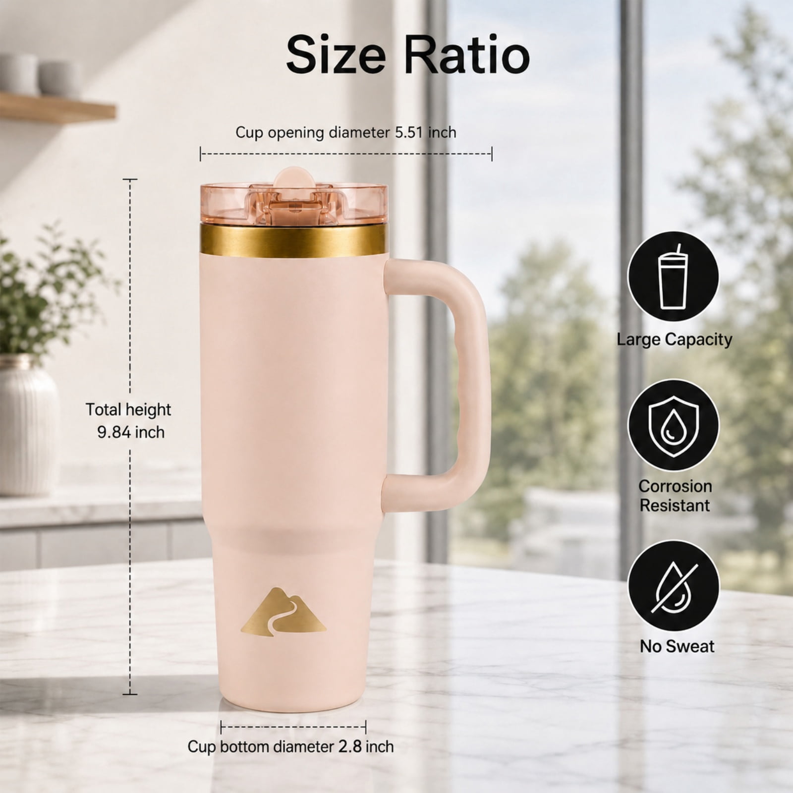 Ozark Trail 30 oz Stainless Steel Insulated Tumbler with Handle, Frosted Peach