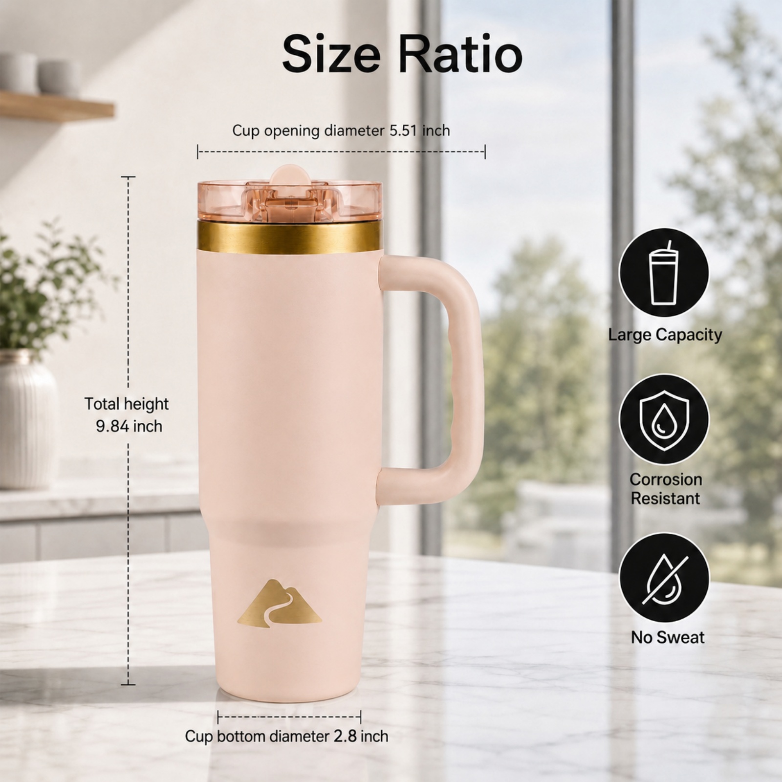 Vaso térmico de acero inoxidable de 30 oz con asa, durazno esmerilado 5