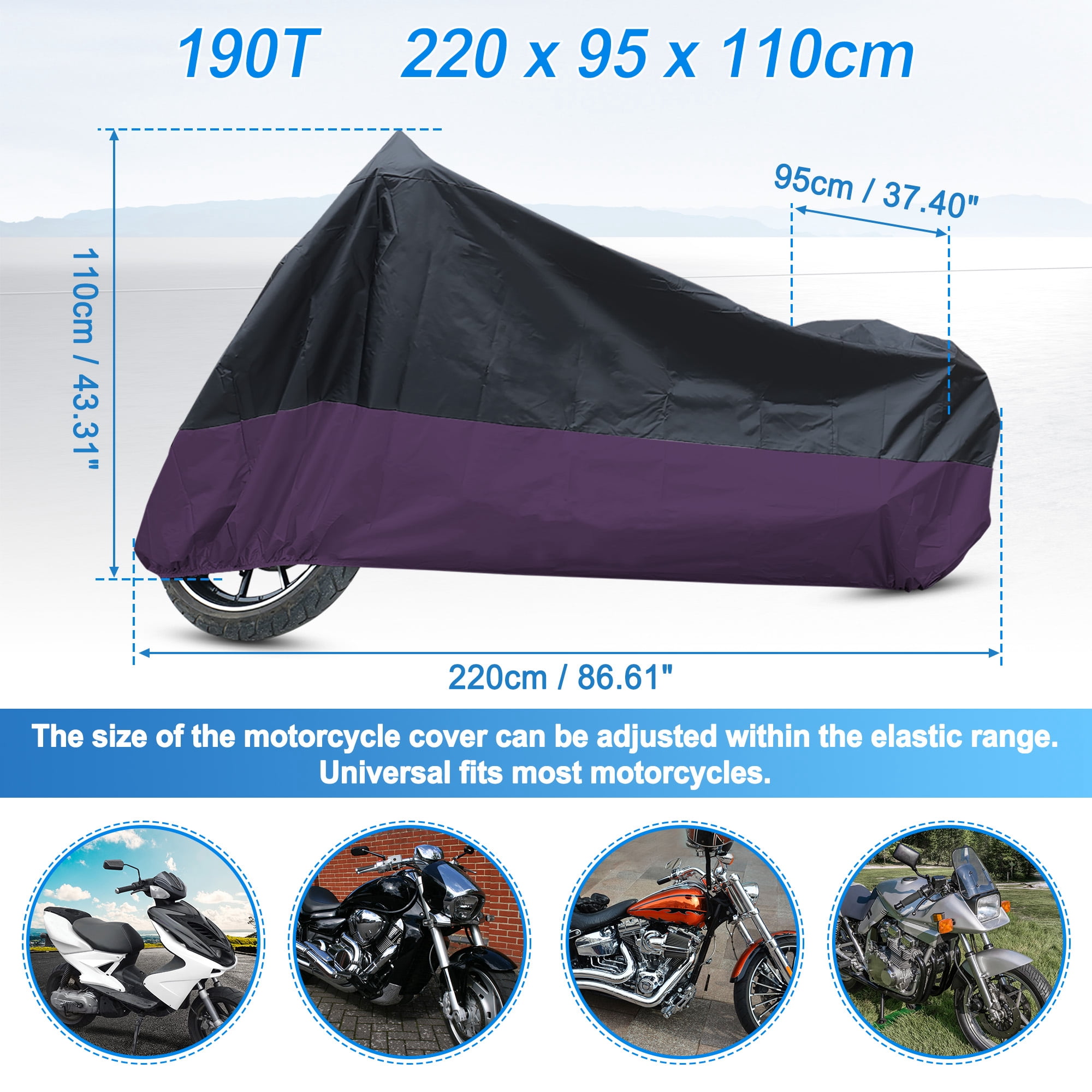 Unique Bargains 180T Motorcycle Cover Protector Rain Dust UV Proof Black Purple L