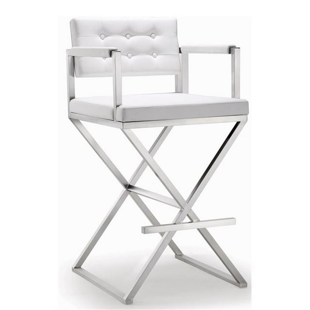 TOV Furniture Director Tabouret de Bar en Acier Inoxydable/tissu de 30 Pouces Blanc