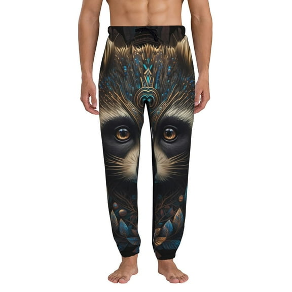 Xecao Tribal Style Raccoon Print Active Tech Joggers for Men, Mens Sweatpants Lounge Pants with Pockets-Medium