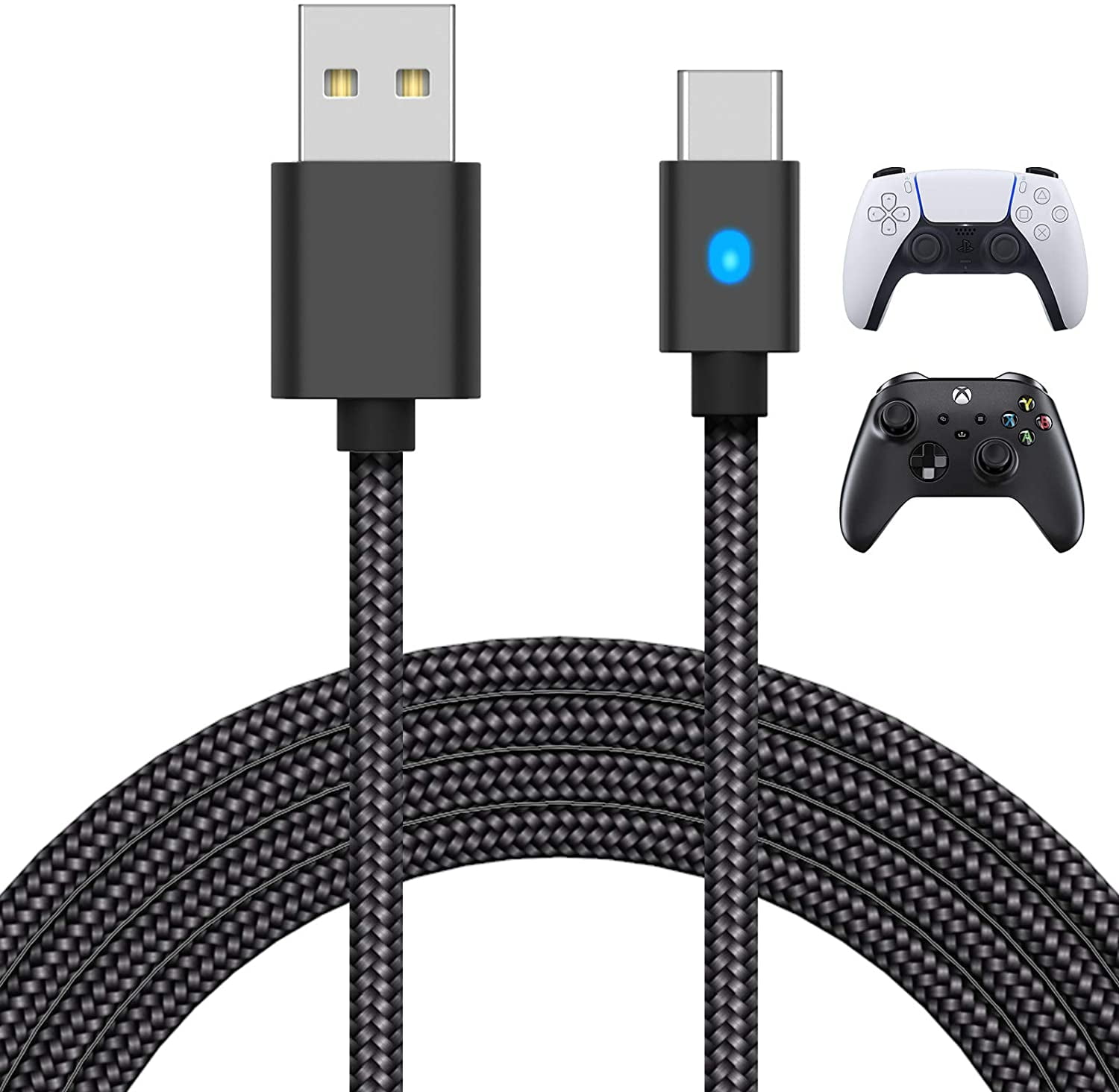 Normaal Eigen Oproepen HAWEE 10FT Charging Cable for PS5 DualSense Controller, Xbox Series X/S,  Switch Pro Controller and Phone, Fast Charger Cord Nylon Braided Type-C  Ports Replacement with LED Indicator - Walmart.com