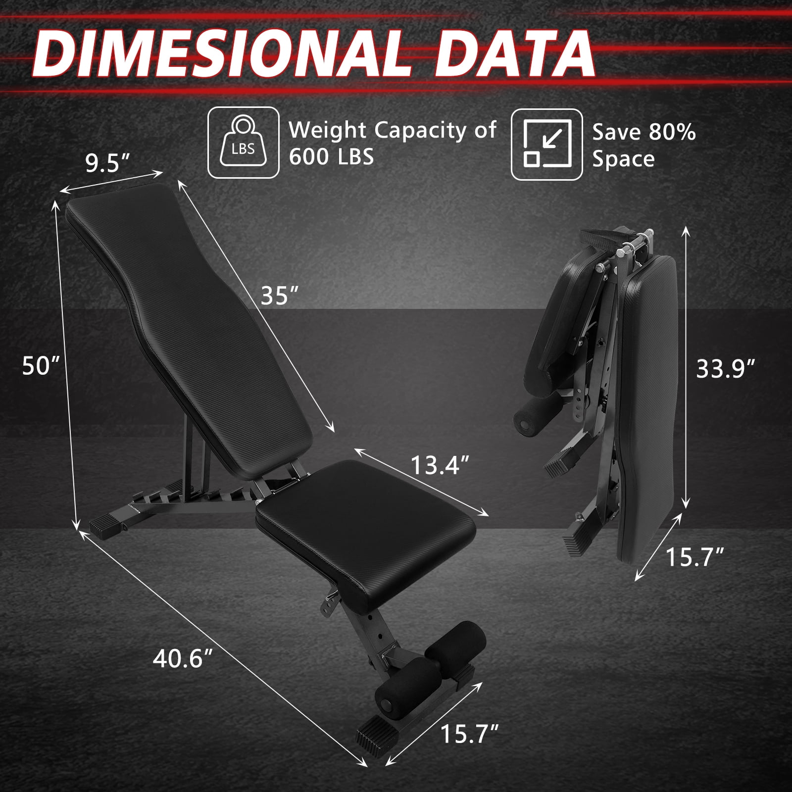 Aukfa Weight Bench,Adjustable Strength Training Foldable Bench for Full Body Workout,600LBS,Black
