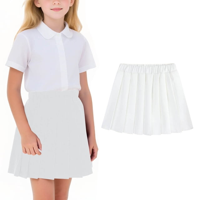 Odeerbi Niñas Falda Plisada Color Sólido Cintura Elástica Falda Uniforme de La Escuela de Algodón Con Pantalones Cortos Incorporados