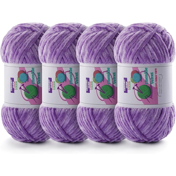 Minzimin 4 Skeins Soft Chunky Chenille Yarn, Plush Velvet Yarn for Hand Knitting and Crocheting, Fluffy Yarn for Crochet Blankets, Scarves, Hats(4×3.5oz, 4×131.2yds)