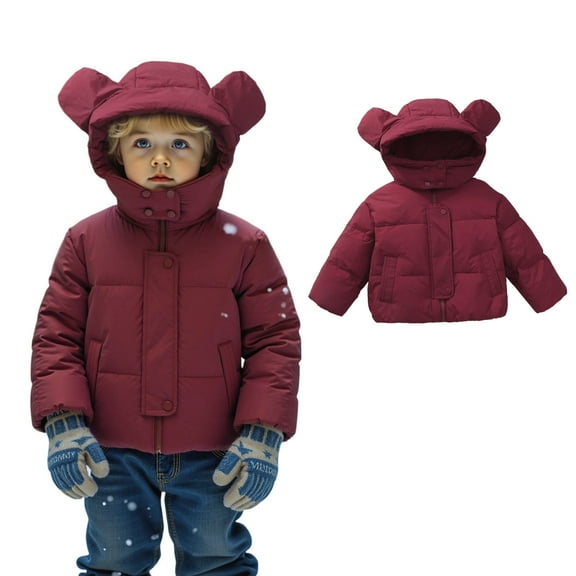 Girl Winter Coat Hooded Puffer Jacket Kids Girls Red Jacket Zip up Long Sleeve Waterproof Boys Thicken Jacket Boys Winter Coat Size 7-8 Years