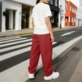 thumbnail image 5 of OGLCCG Girl's 2 Piece Summer Outfits Bow Knot Crew Neck Short Sleeve Tee and Cargo Pants Teen Tween Going Out Clothing Sets with Pockets 5-15 Years, 5 of 7