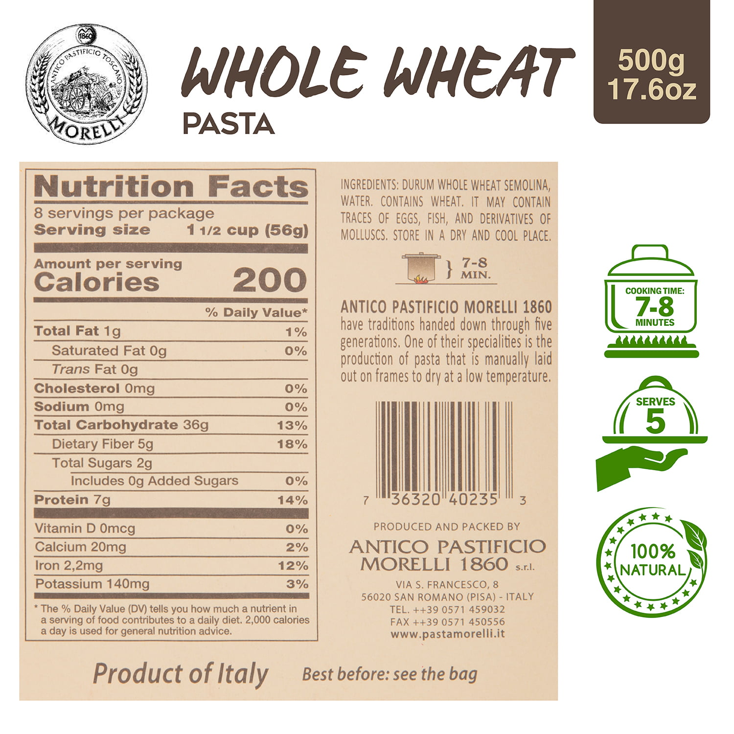 Penne de Semola de Trigo duro Integral 100% Toscana Orgánica - Pasta  integral toscana orgánica - Pasta Morelli