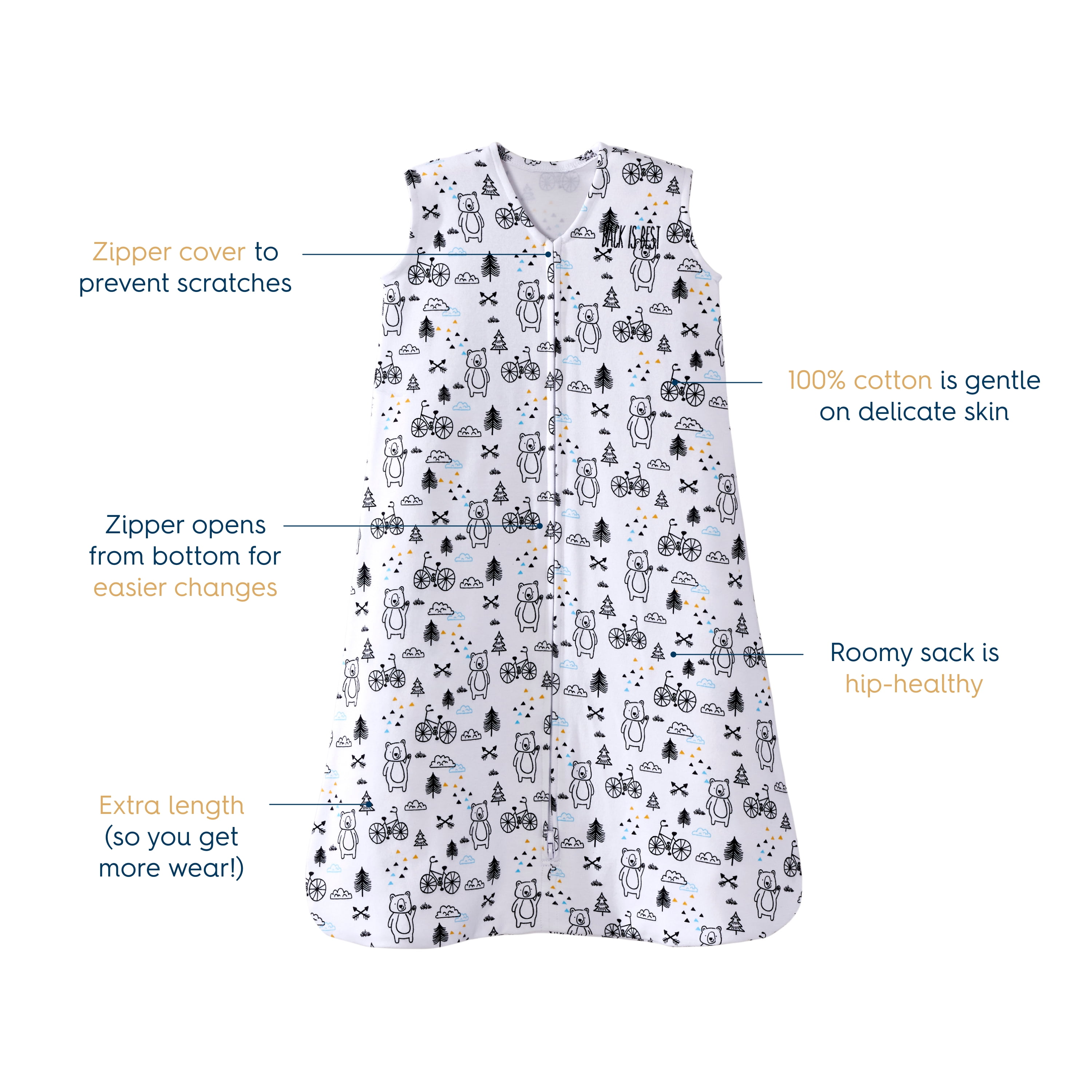 HALO SleepSack Wearable Blanket, 100% Cotton, Huggy Bears, Toddler, Unisex, Large, 12-18 Months