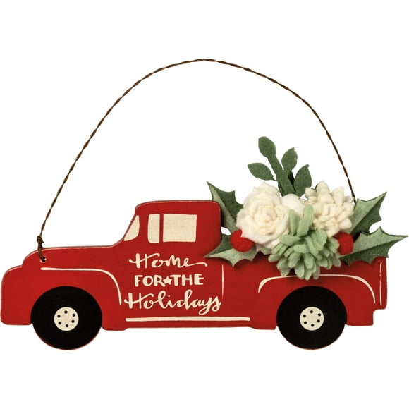 Primitives by Kathy Vintage Red Christmas Truck Ornament 7" x 2.75" x 0.25" Home For The Holidays