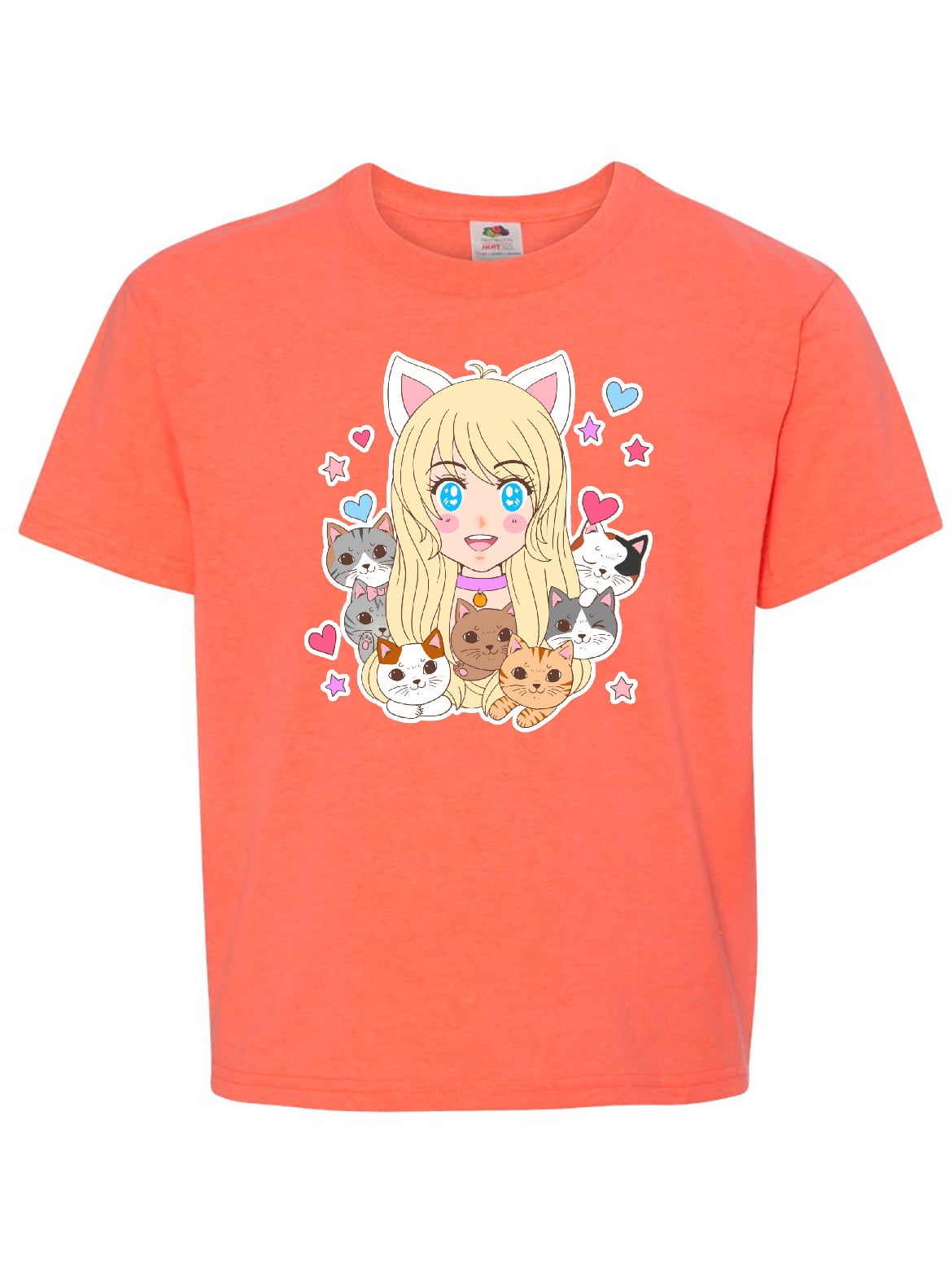 Neko Anime Girl with Kittens Youth T-Shirt - Walmart.com - Walmart.com