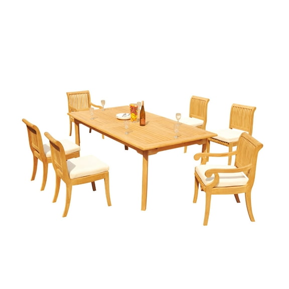 Grade-A Teak Dining Set: 6 Seater 7 Pc: 118" Rectangle Table And 6 Giva Chairs (2 Arm & 4 Armless Chairs) Outdoor Patio WholesaleTeak #51GV2407