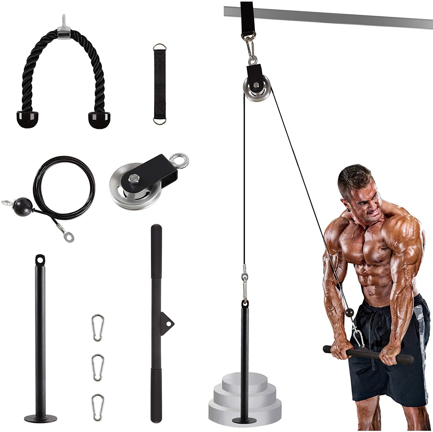 LAT Cable Pulley System Gym with Loading Pin Cable Machine Pulley Attachment for Tricep Pulldown ...