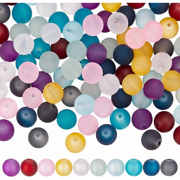 100 Pcs Clear Frosted Glass Beads 12mm 10 Colors Matte Loose Beads Colorful Spacer Round Beads Kit for DIY Necklace Bracelet Craft Jewelry Making Multi-color