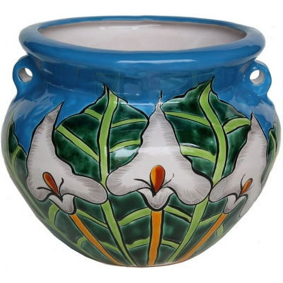 Medium-Sized Aqua Lily Mexican Colors Talavera Ceramic Garden Pot
