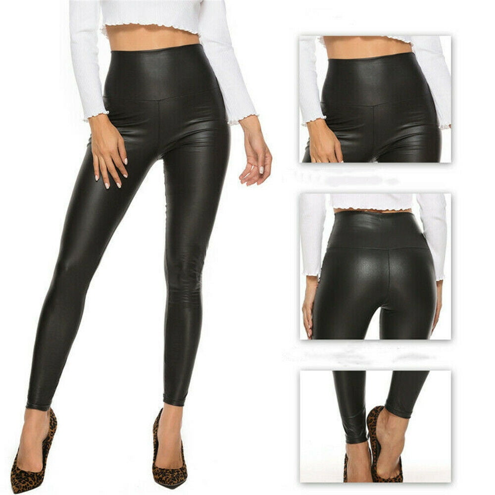 Ladies Womens Wet Look PU Leather High Waist Leggings Stretch Pant PVC  Trousers 