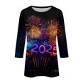 thumbnail image 4 of Long Sleeve Shirts for Women New Years Outfits Women Women's Casual 3/4 Sleeve Round Neck 2025 New Year Printed Graphic Plus Size Tops Dark Blue, 4 of 5