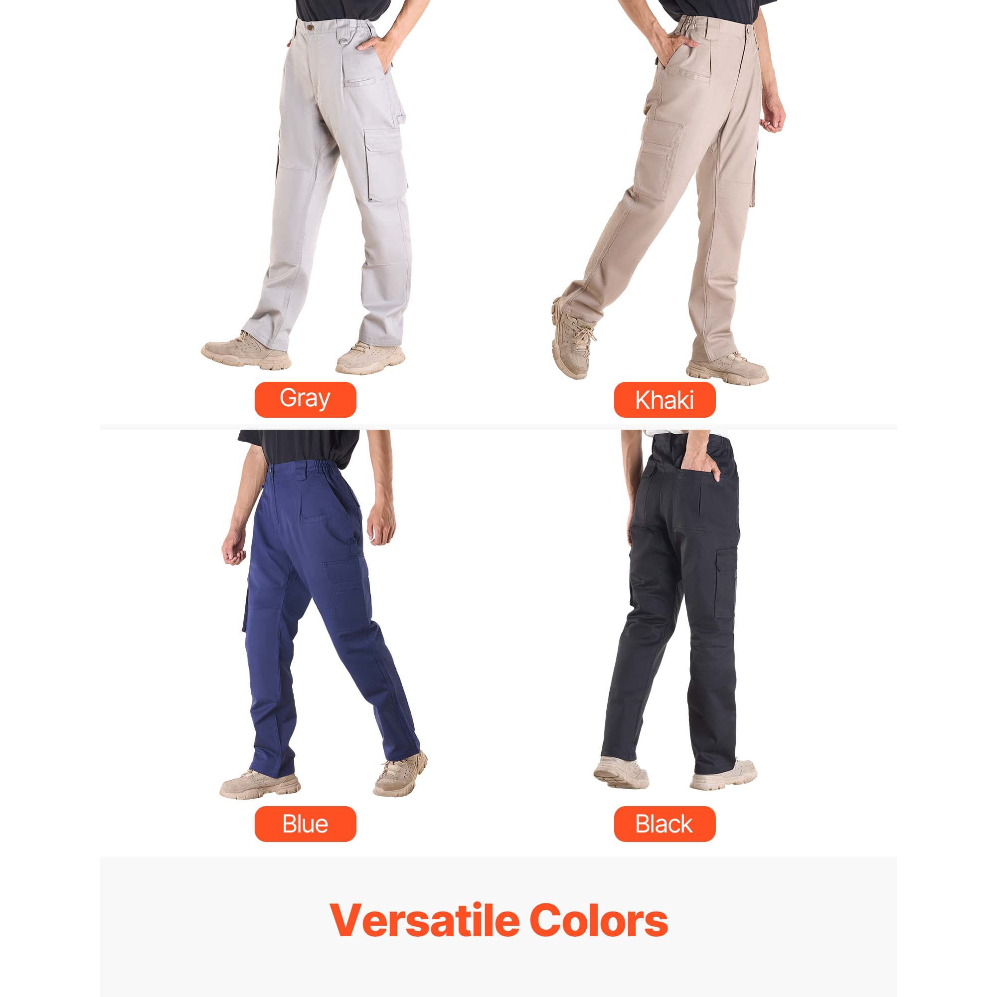 KFFKFF Flame-Resistant Men's Pants, 9 oz 100% Cotton, Durable Cargo Design with Multiple Pockets and Elastic Waistband, Reinforced Stitching for Welding and Everyday Use, L Size, Black