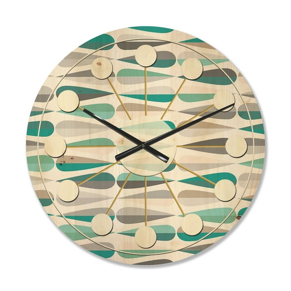 Designart 'Abstract Retro Drops III' Mid-Century Modern Wood Wall Clock