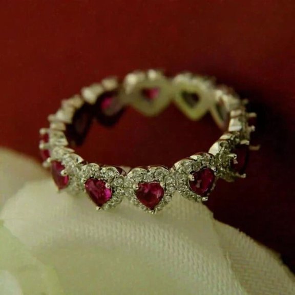 1.90Ct Heart Cut Lab Created Red Ruby Women's Engagement Ring 14K White Gold Plated.