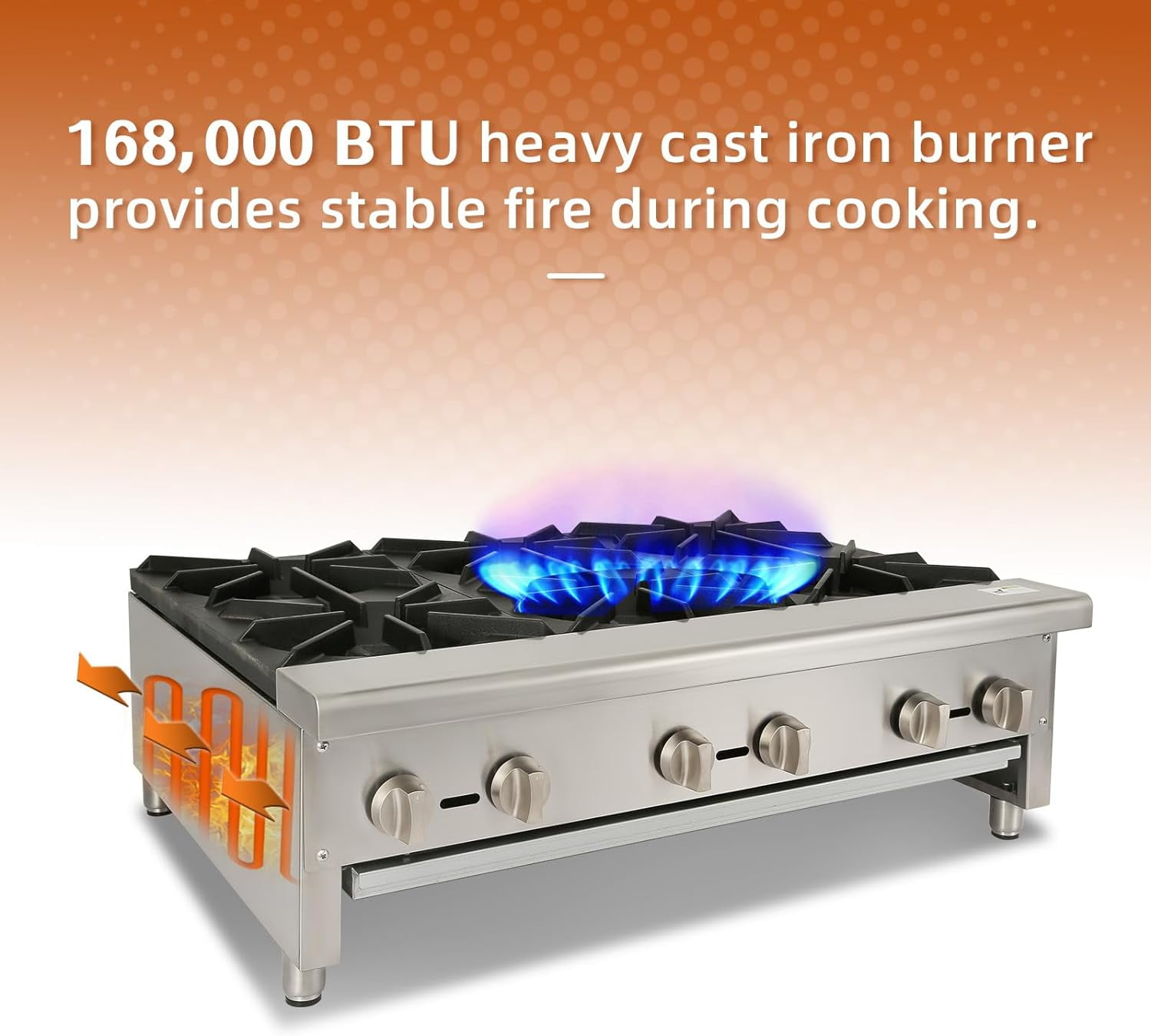 HOCCOT 2 Burners Gas Stove, Propane and Natural Gas Commercial Hot Plate,  12X27 Stainless Steel Wok Countertop Commercial Range, Outdoor Cooker