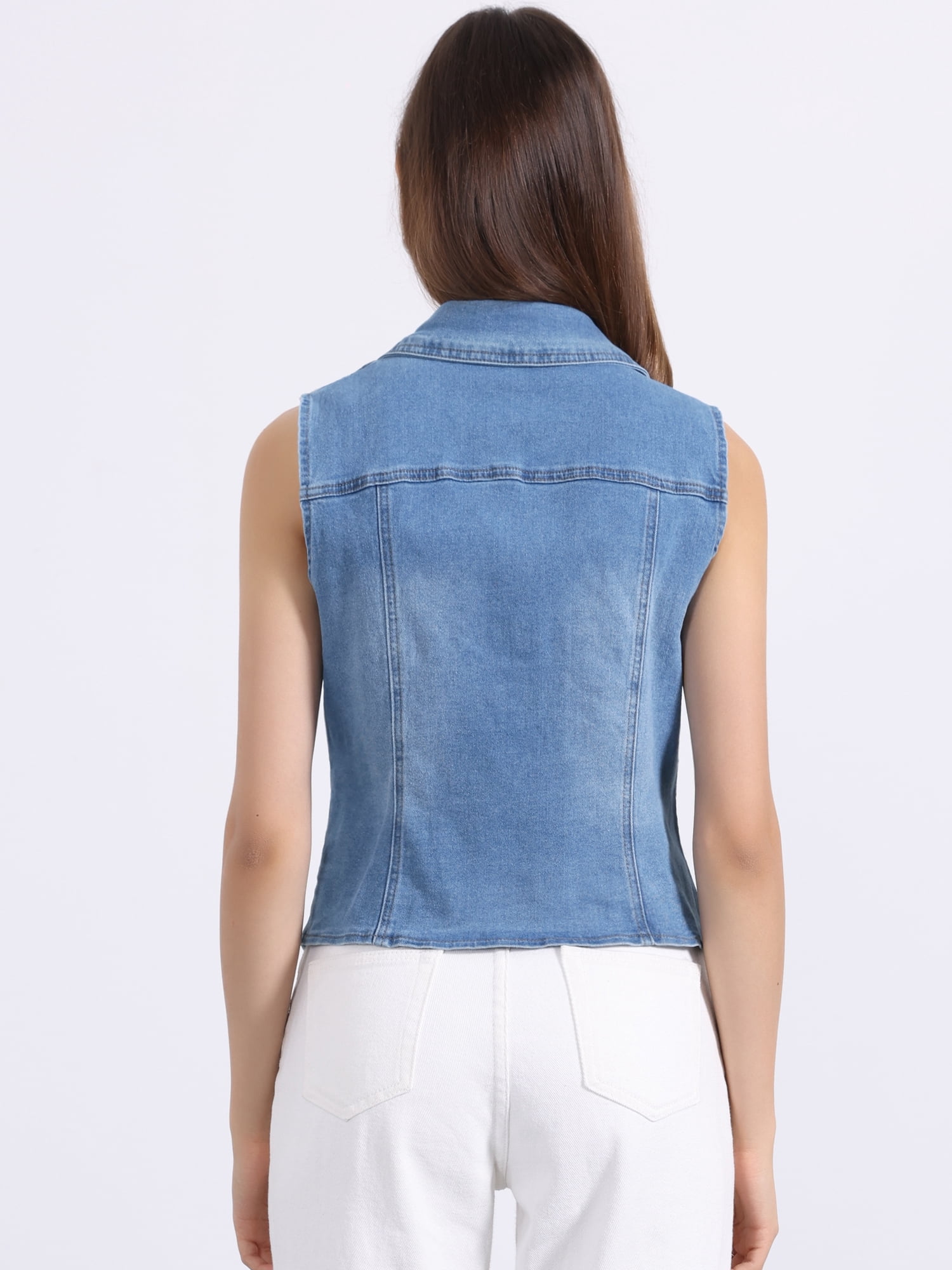 DARING DIVA Women's Denim Vest Sleeveless Jean Jacket Tops Button Down Waistcoat M Blue