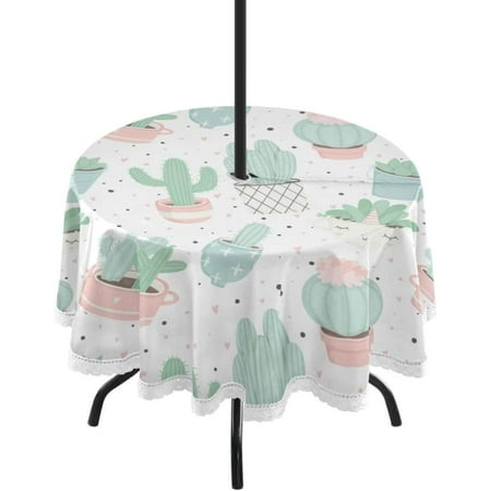 

GZHJMY 60 Cactus Outdoor Round Tablecloth Waterproof Stain-Resistant Non-Slip Circular Tablecloth with Umbrella Hole and Zipper for Tabletop Backyard Party BBQ Decor