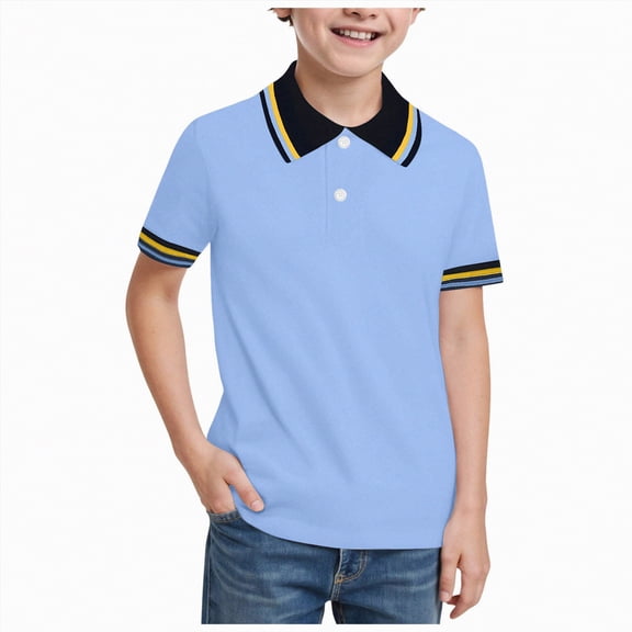 HCNTES Boys Classic Back to School Outfit Short Sleeve Collared Polo T-Shirt, Front Button Closure & Embroidered Logo(Blue,4-5 Years)